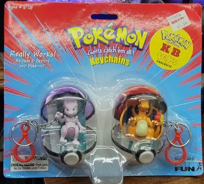 Vintage 1999 Nintendo Pokemon Mewtwo + Charizard Keychains KB Toys Exclusive New • $24.50