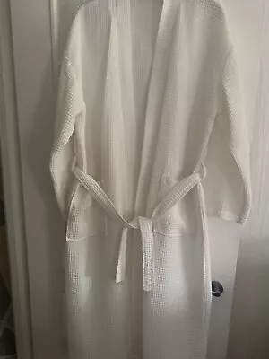 White Waffle Dressing Gown Robe Cotton Blend Hotel Spa Pockets UK Size L • £12.99