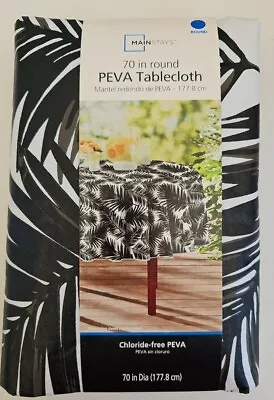 $9.99 • Buy Palm Leaves Black On White PEVA Tablecloth 70  Round PEVA Free Tropical Decor