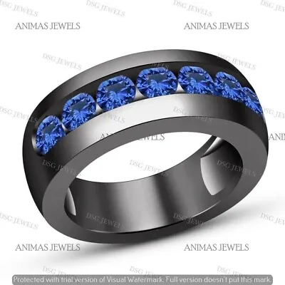 Men's 3 Ct Lab-Created Sapphire Wedding Engagement Band 14K Black Gold Plated • $80.04