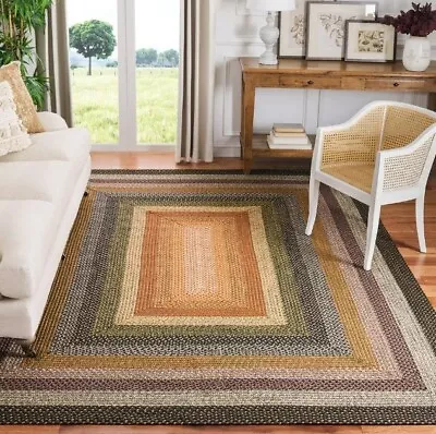 5x8 Braided Rug Country Area Farm House Cabin Rustic Tan Rectangle Carpet Casual • $122.44