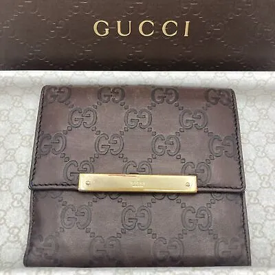 $95.89 • Buy Auth Used GUCCI Purse Cow Leather Wallet Italy 0662 Guccissima Brown Logo