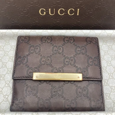 $95.89 • Buy Auth Used GUCCI Purse Cow Leather Wallet Italy 0662 Guccissima Brown Logo