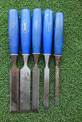 5 X W.MARPLES BLUE HANDLE  SHEFFIELD  STEEL CHISELS FROM 1  INCH WIDE • $25.20