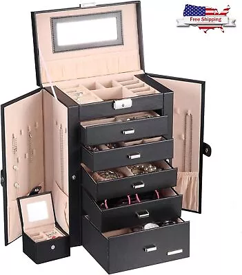 Joyero De Madera Con Espejo Para Joyeria Joyas Organizador Regalo Para Mujer • $76.89