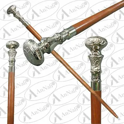 $27 • Buy Stick Antique Walking Cane Wooden Walking Stick Brass Handle Vintage Silver Gift