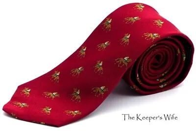 Adults Horse Racing Tie - Woven Silk - Red - Christmas Present Gift Horseracing • £19.99