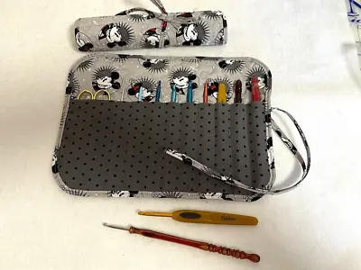 Handmade Mickey & Minnie Mouse Quilted Cotton Fabric Crochet Hook Holder • $9.99