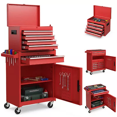 2 In 1 Tool Chest & Cabinet With 5 Sliding Drawers Rolling Garage Organizer Red • $169.99