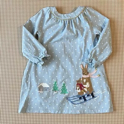 Mini Boden Snow Scene Bunnies In Sleigh Long Sleeve Dress. Size 2-3 • $24