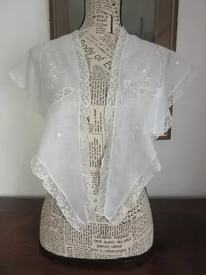 ANTIQUE WHITE LACE EDGED MODESTY SCARF SHAWL COLLAR WRAP With EMBROIDERY DETAIL • £16.99