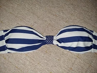 Gorgeous Navy Blue Cream Striped MARIE MEILI Bikini Top Size 12 • £3