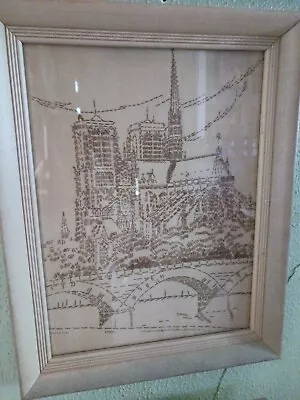 Hand Embroidered Vtg Picture Of Churches Pair Of Framed Monochrome Stitch  • $59.99