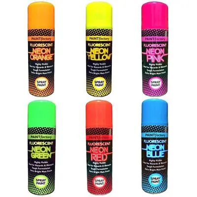 Fluorescent Bright Neon Spray Paint Aerosol DIY Matt Hi Vis Safety - 200ml • £18.99