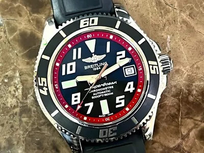 Breitling SuperOcean 42 Model A17364 Automatic Black Dial Red Inner Bezel Ring • $2395