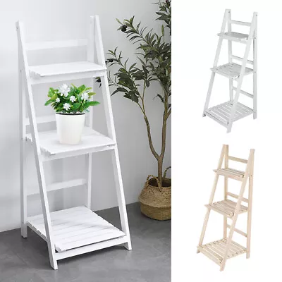 £29.99 • Buy 3Tier Wooden Ladder Folding Book Shelf Stand Plant Flower Display Shelving Rack