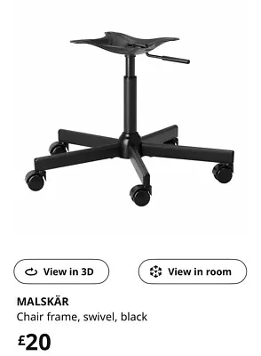New IKEA MALSKÄR 704.749.91 Black Metal Swivel Chair Base Only. • £13