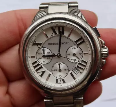 RARE Vintage Michael Kors Chronograph Men's Watch Wristwatch MK-5719 Silver Tone • $2.99