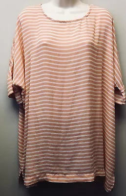 New C WONDER - CHRIS BURCH Womens M /L Peach Striped Chiffon Top With Hi-Low Hem • $30.02