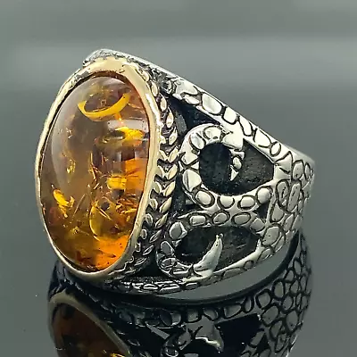 Men Handmade Natural Baltic Amber Stone Ring Ottoman Style Silver Ring • $70
