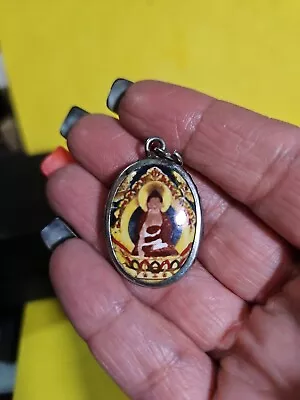 Vintage Hand Painted Buddha Pendant Necklace • $25