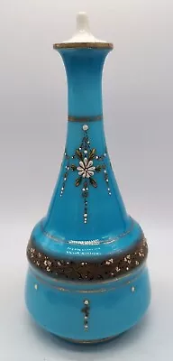 Antique Turquoise Blue Milk Glass Dresser/Barber Bottle Hand Painted Pontiled  • $34.99