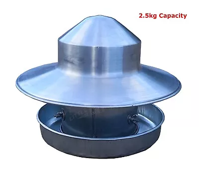 Metal Poultry Chicken Feeder Seed Feed Dispenser Round Heavy Galvanised 2.5kg • £42.99