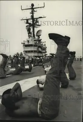 1965 Press Photo Marines Doing Calisthenics On Flight Deck Of Ship - Mjm10395 • £19.27