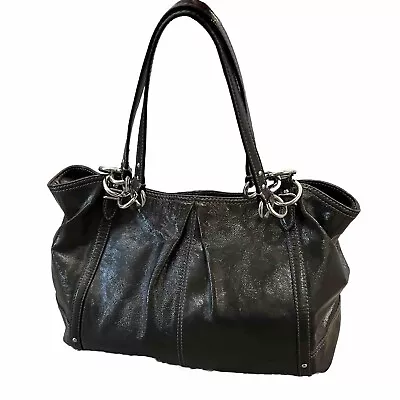 Coach Alexandra Patent Leather Tote Saddle Shoulder Bag Purse Dark Grey Silver • $65