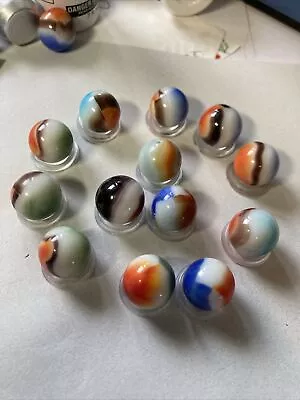 13 Old Vintage Orange Red White Blue Green Brown Vitro? Playing Marbles • $9.99