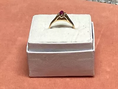 10K Solid Yellow Gold Ruby & Diamond Ring • $99.99