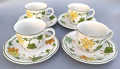 VILLEROY BOCH Geranium Tea Cups Saucers VTG 4 Sets (8 Pieces) • $37.50