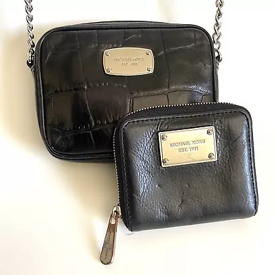 MICHAEL KORS Jet Set BUNDLE Crossbody Bag And Wallet Black Leather • $35