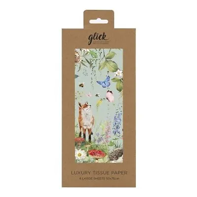 WOODLAND Animals Wildlife Glick 4 Sheets Tissue Wrapping Paper 50 X 75 Cm • £3.99