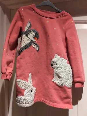 Boden Girls Cosy Applique Sweatshirt Dress Blush Pink Artic Animals Size 2-3Y • $20