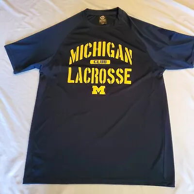 Michigan Wolverines LaCrosse Cluc T-shirt Large Mens Polyester 21Wx29L Blue • $16.11