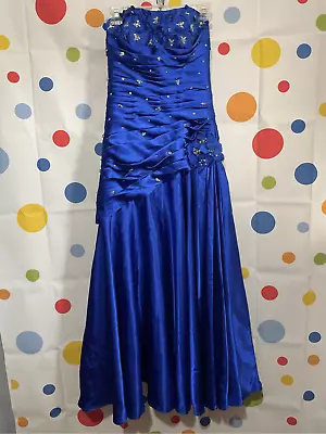 Mori Lee Madeline Gardner Size 5/6 Designer Formal Dress Strapless Blue Sequin A • $75