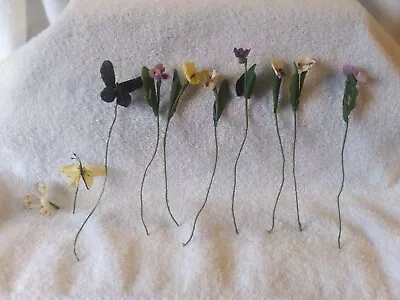 Vintage Miniature Lot Of 10  Paper? Craft Flowers & Butterflies • $14.99
