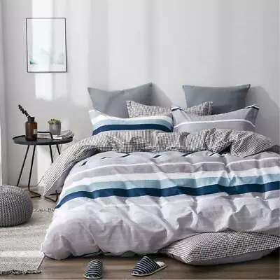 All Size Bed Quilt Duvet Doona Cover Set 100% Cotton Bedding Pillowcase Blue • $38