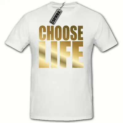 Choose Life Tshirt WHAM 80's Fancy Dress Tshirt White (Gold Slogan) • £8.99
