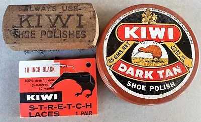 Vintage Kiwi Shoe Polish Tin Laces & Brush • $25