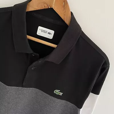 Lacoste Polo Shirt Size 6 XL X Large Mens Grey Striped Regular Fit Short Sleeve • £34.95