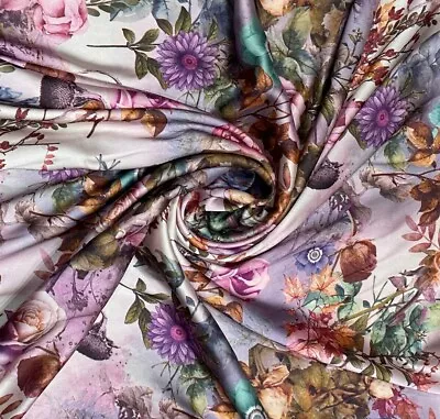 £1.50 • Buy Printed Silky Charmeuse Faux Silk Satin Fabric Dress Craft Draping Material 58''