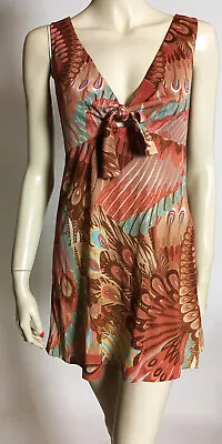 1970s True Vintage Frederick's Of Hollywood Nylon Feather Print Mini Dress S/M • $90