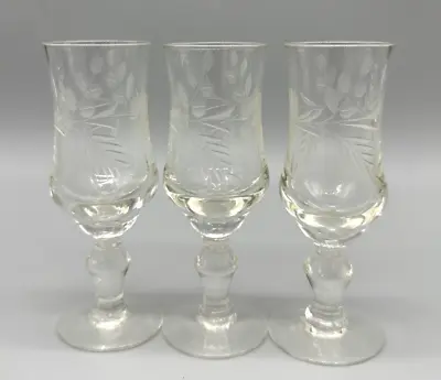 3 Vintage Cordial Liquor Glasses Wheel Cut Floral Pattern Stemware 4 1/4  EUC • $15.95