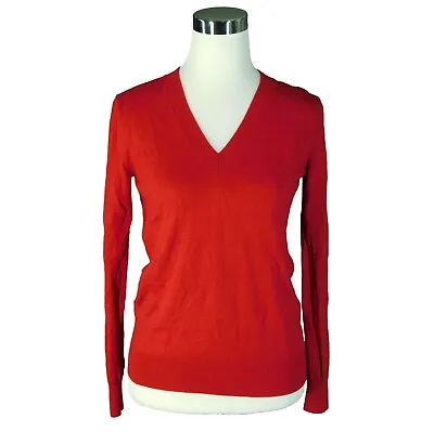 Moda International Women V-Neck LS Red Sweater Size Medium 85% Silk 15% Cashmere • $24.75