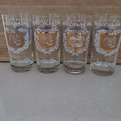 Vintage Bar Ware Pharmacy MCM 4  Bar Glasses  Americana Apothecary Gold Design • $55