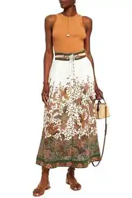 ZIMMERMANN SZ 1 / AU 10 / US 6 Button Up Empire Batik Maxi Skirt White $850 • $350