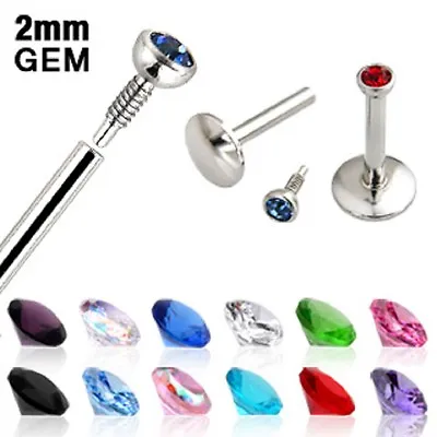 (2pc) 16g Straight Flat Back Barbell (8mm) Flat Top Cz (2mm) Surgical SteelTL/18 • $4.99