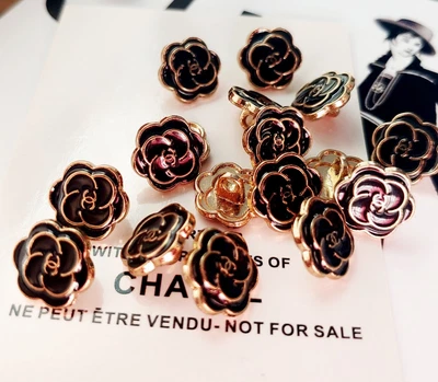 £18.60 • Buy 2 Chanel Stamped Round Black Gold Round Buttons 12 Mm 0.45  Lot Of 2